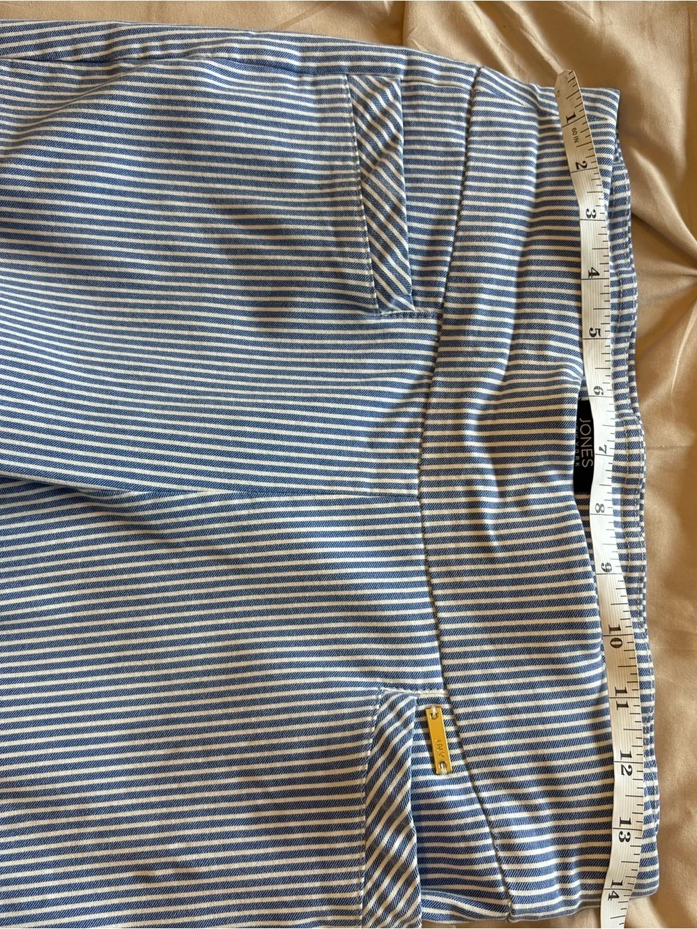 Jones New York Signature Blue White Striped Pull On Ankle Pants Women Medium